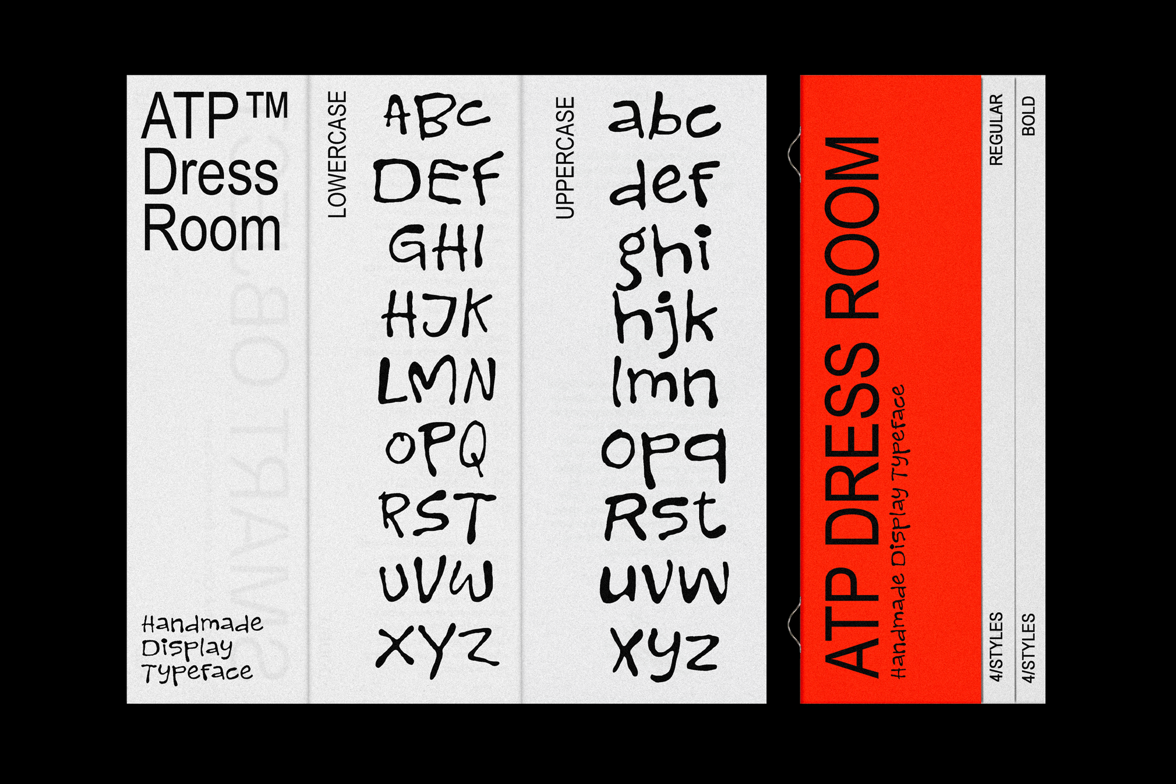 ATP Dress Room handmade display typeface showing uppercase, lowercase, and character set variations