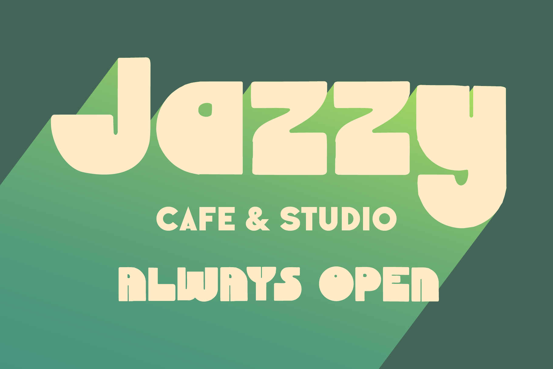Retro cafe studio sign in cream lettering on sage green background with shadow effect