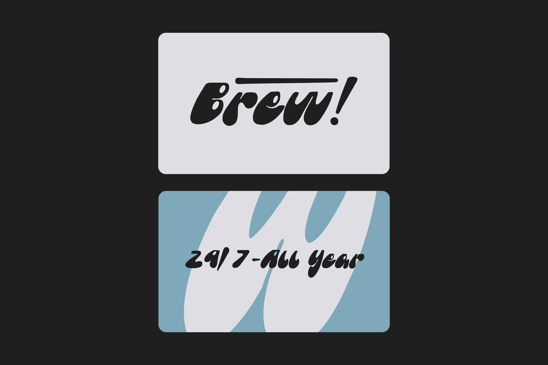 Brew italic font displayed on two stacked card mockups with striped pattern