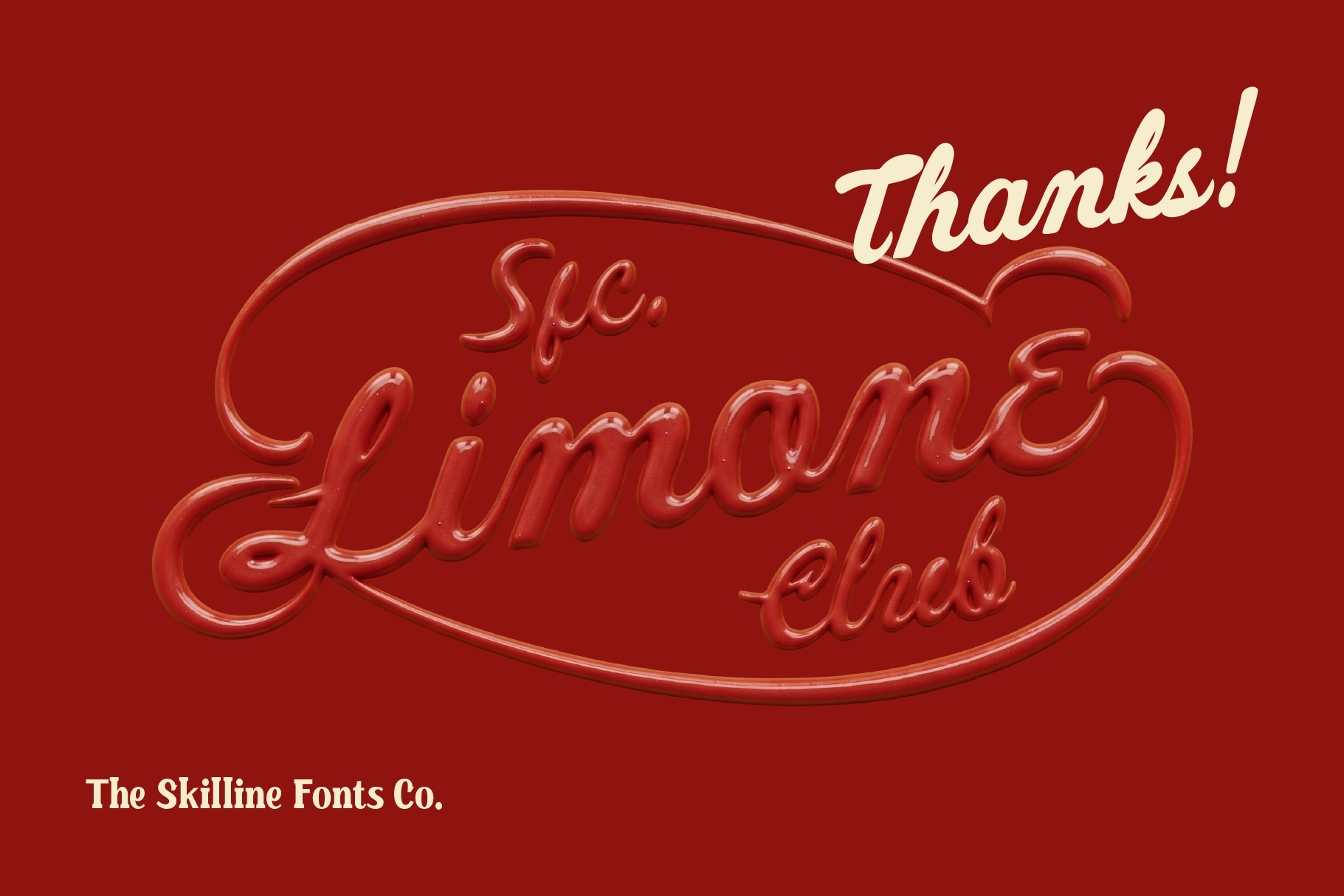 Retro neon sign mockup with glossy red lettering saying "Spice Limonade Club" on crimson background