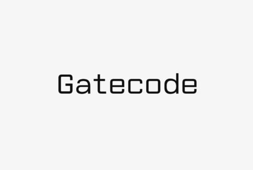 Gatecode typeface displayed in bold outlined letterforms on light background
