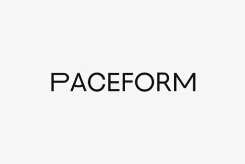 Paceform wordmark in bold sans serif on light gray background