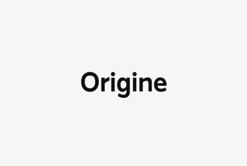 Origine serif typeface displayed in bold black letters on light gray background