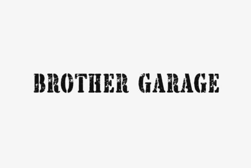 Distressed serif font reading "Brother Garage" in bold black letters on light background