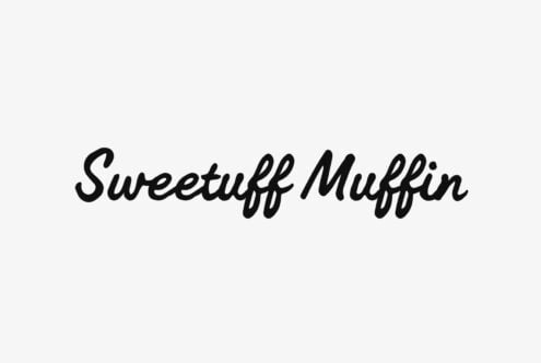 Sweetuff Muffin script font in bold black cursive on light gray background