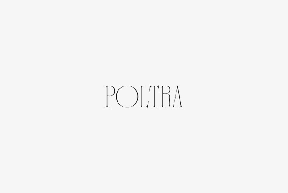 Poltra elegant serif typeface with thin outline strokes on minimal background