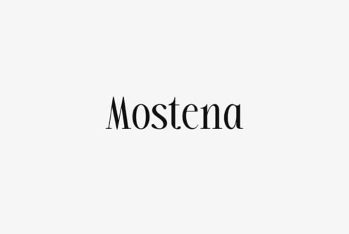 Mostena serif font displayed in black on light gray background