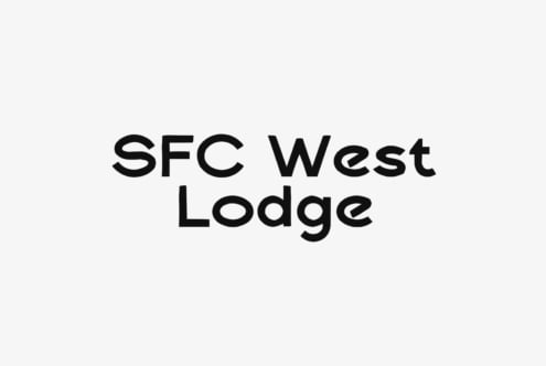 Bold sans serif typography reading SFC West Lodge on light background