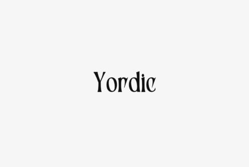 Yordic serif font displayed in black on minimal light gray background