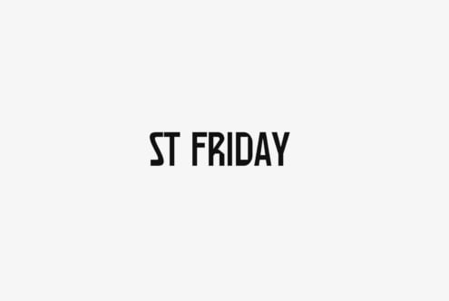 Bold black sans-serif text reading ST FRIDAY centered on light gray background