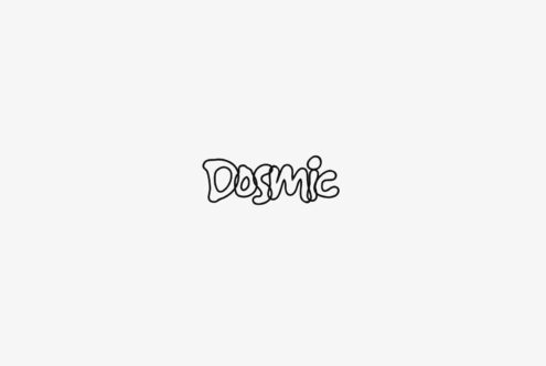 Bubbly outline lettering spelling "Cosmic" centered on light gray background