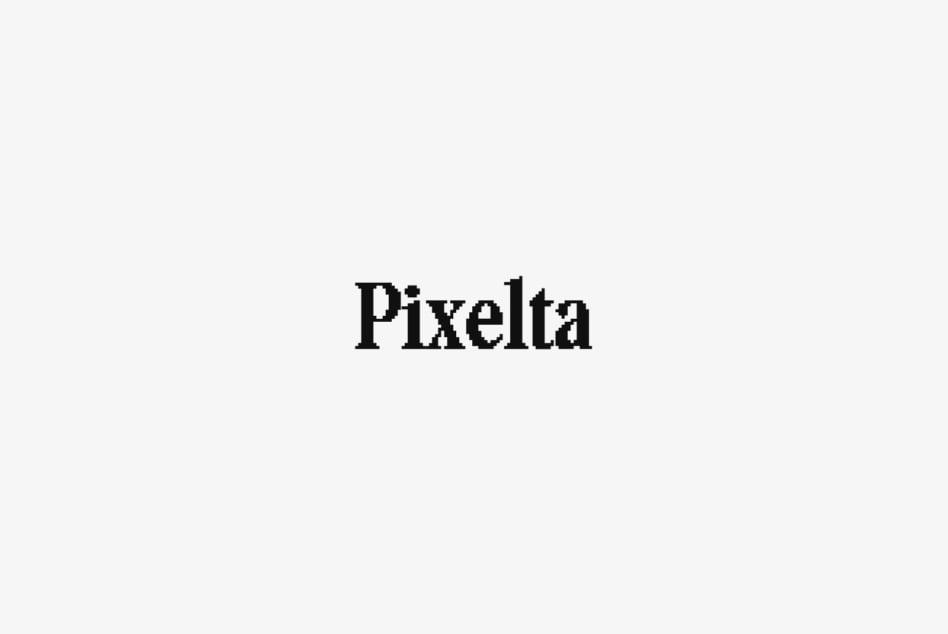 Pixelta typeface in bold pixelated style on light gray background