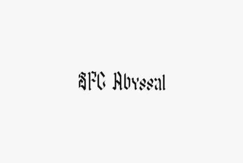 SFC Abyssal gothic font with sharp angular letterforms on light background