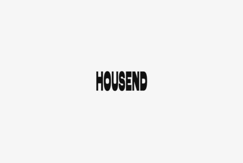 Bold black Housend wordmark centered on clean light gray background