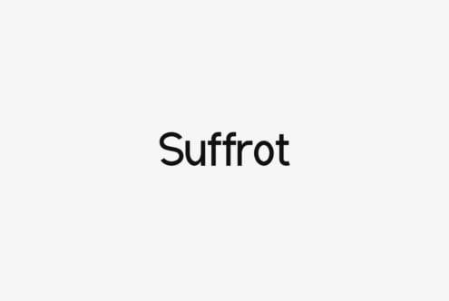 Suffrot typeface displayed in bold black letters on light gray background