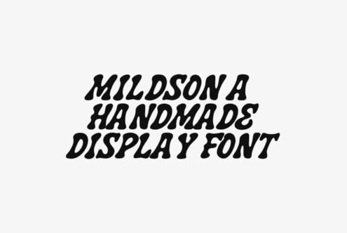 Mildson A italic display font in bold black on light background
