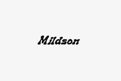 Mildson in bold italic script on light gray background