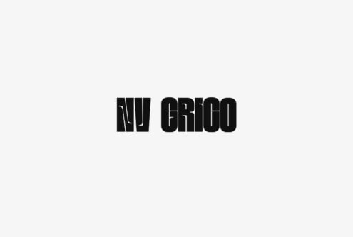 Bold geometric sans serif typeface with sharp angular cuts in black on light background