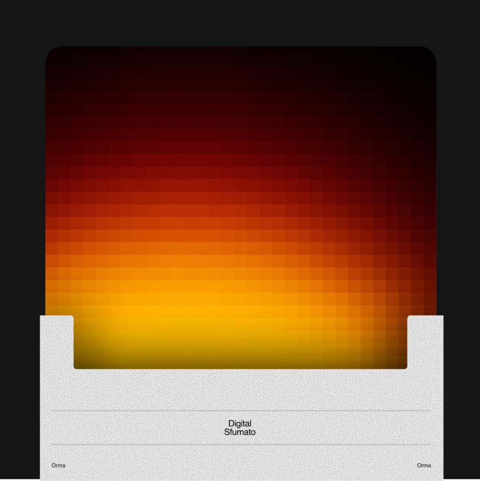 Smartphone mockup with dark to golden gradient screen on light textured base