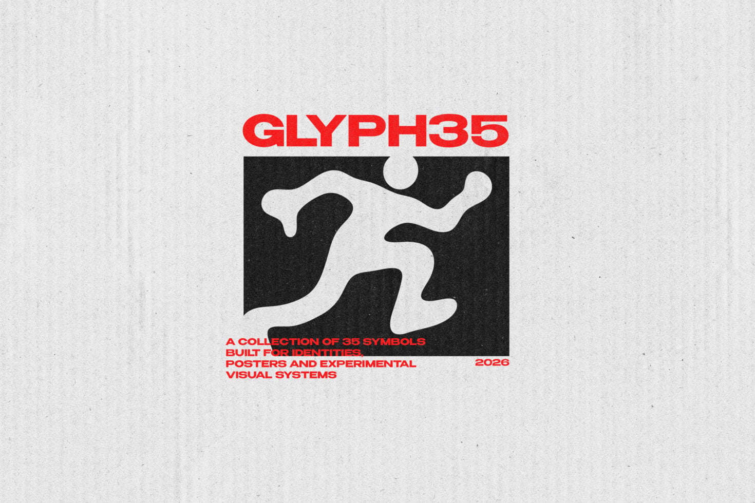 Glyph35 symbol collection with bold red typography on textured background