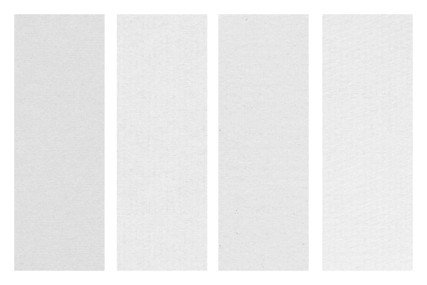 Four vertical sheets of textured cream paper with subtle speckles, arranged side by side