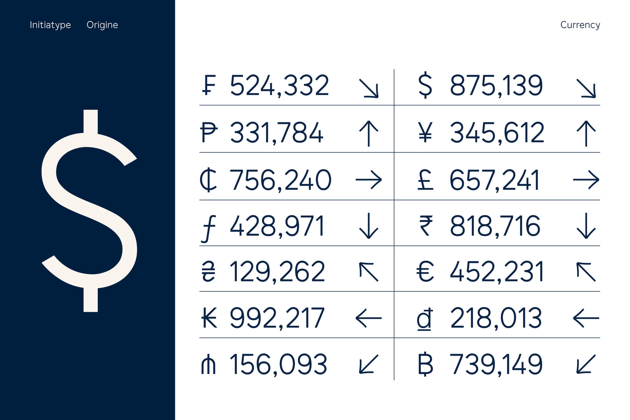 Currency converter mockup with global symbols, exchange rates, directional arrows on navy background