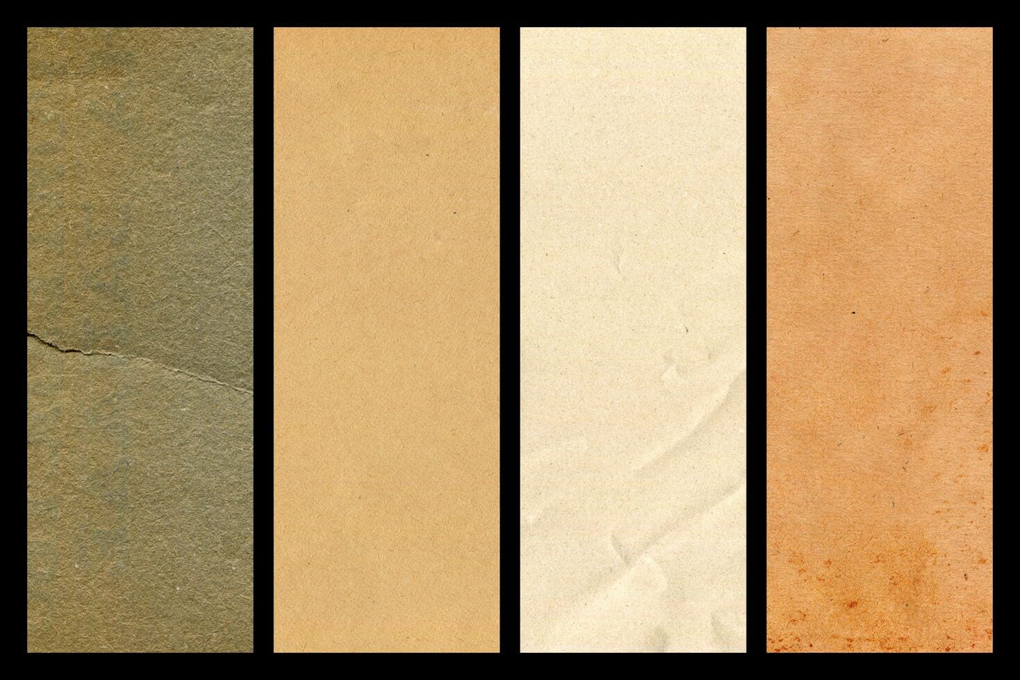 Four textured paper backgrounds ranging from weathered olive to warm terracotta tones