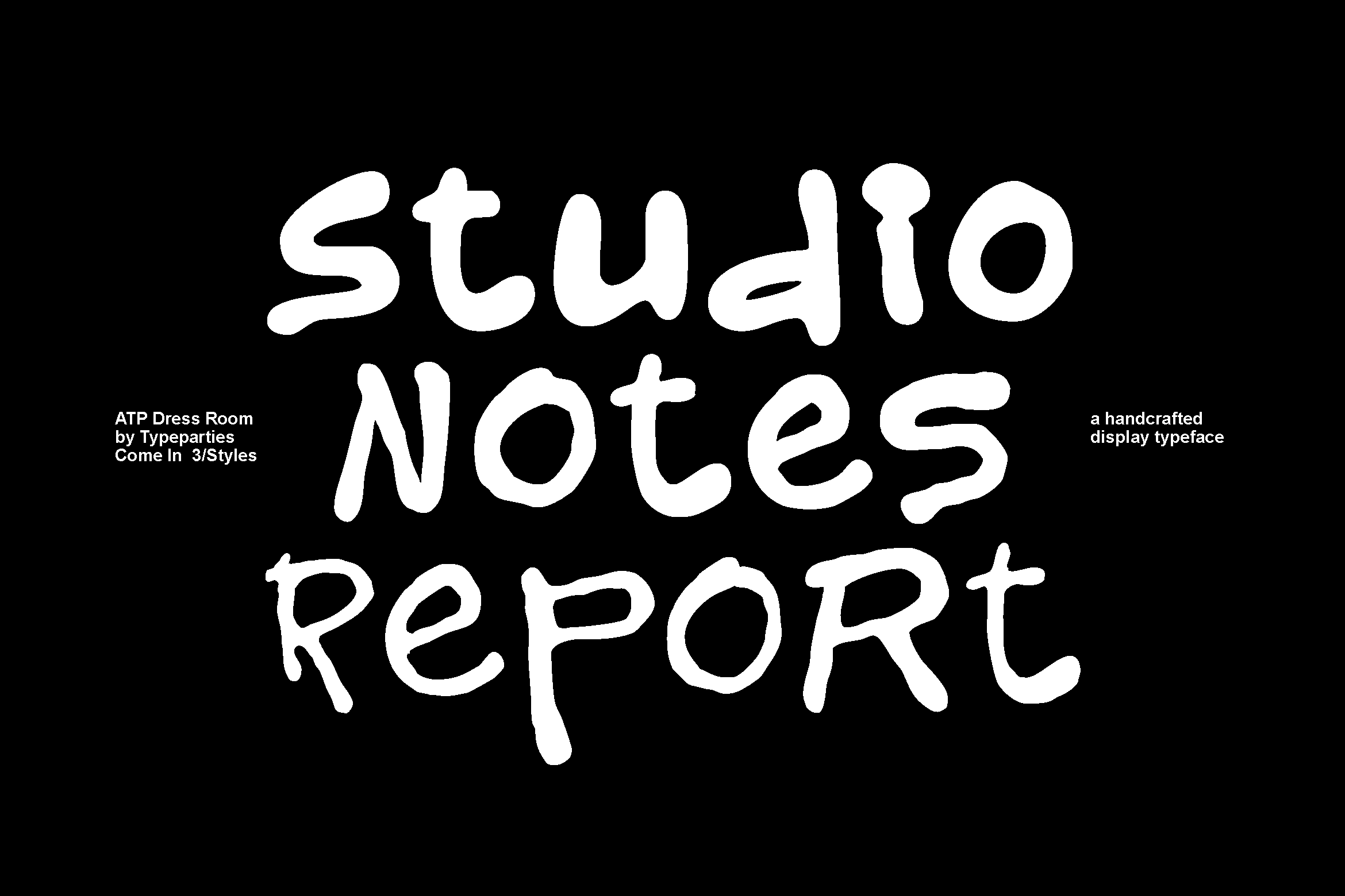 Studio Notes Report font display with handcrafted typeface on black background