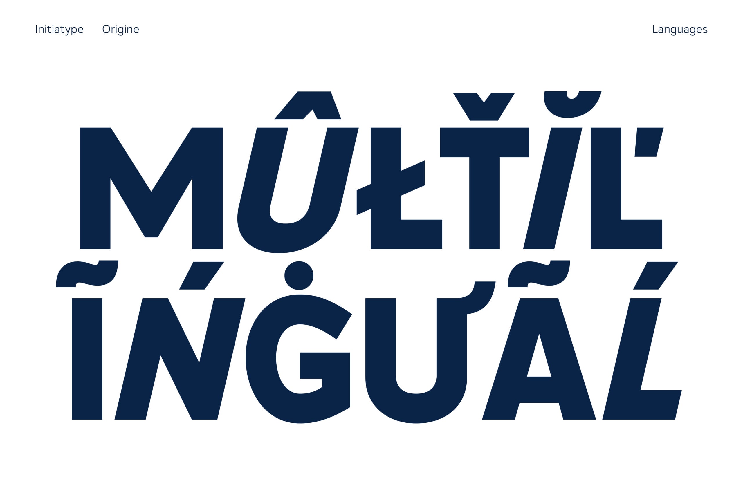 Inititype Origine sans serif typeface in bold navy weight