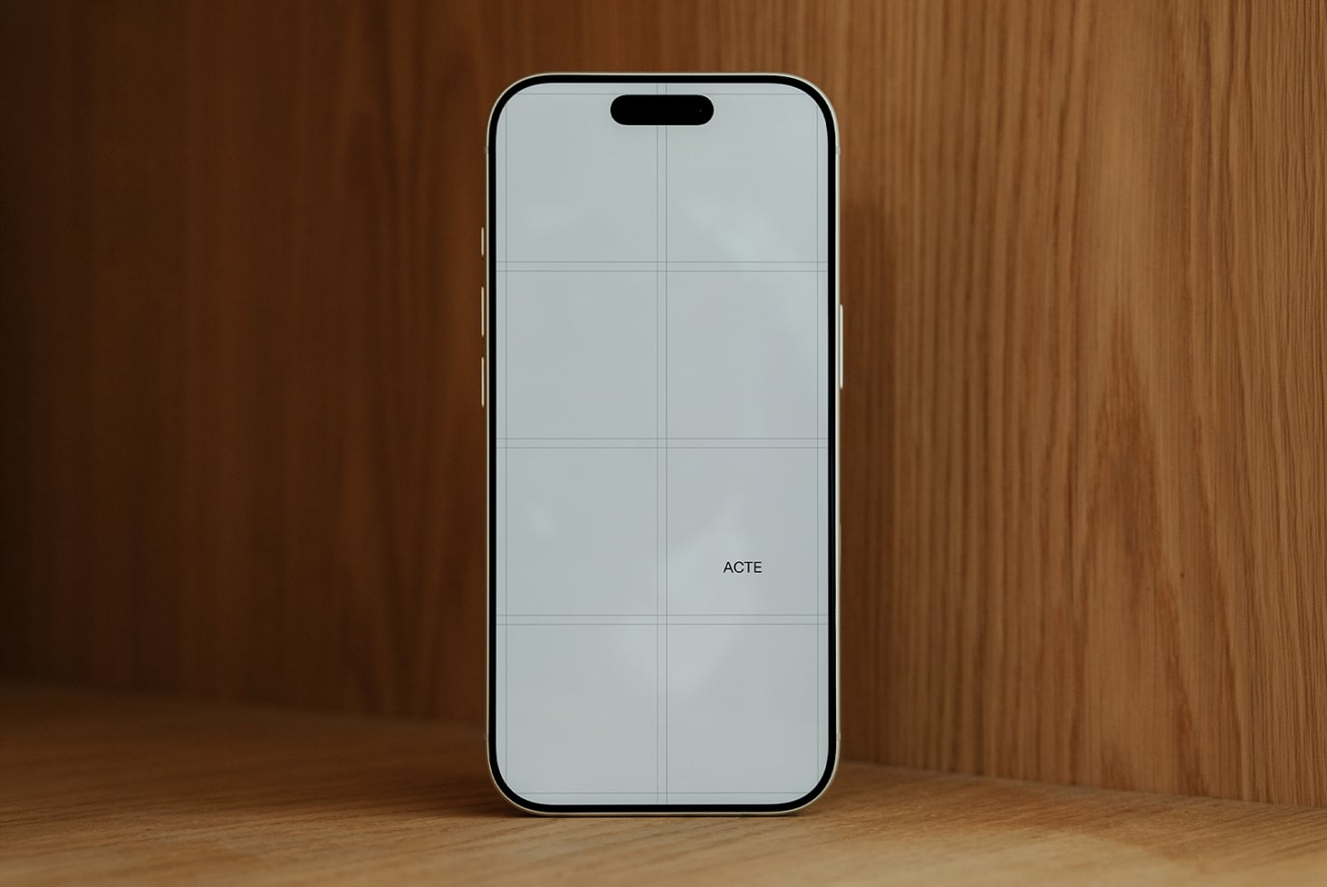 iPhone 14 Pro mockup on wooden background with blank screen ready for designs
