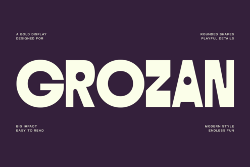GROZAN typeface display showing bold rounded letterforms on purple background