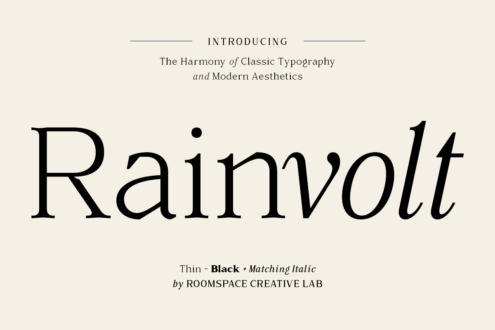 Rainvolt serif font display showing thin black with matching italic weights on cream
