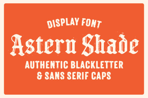 Distressed blackletter display font on bright orange background with worn texture