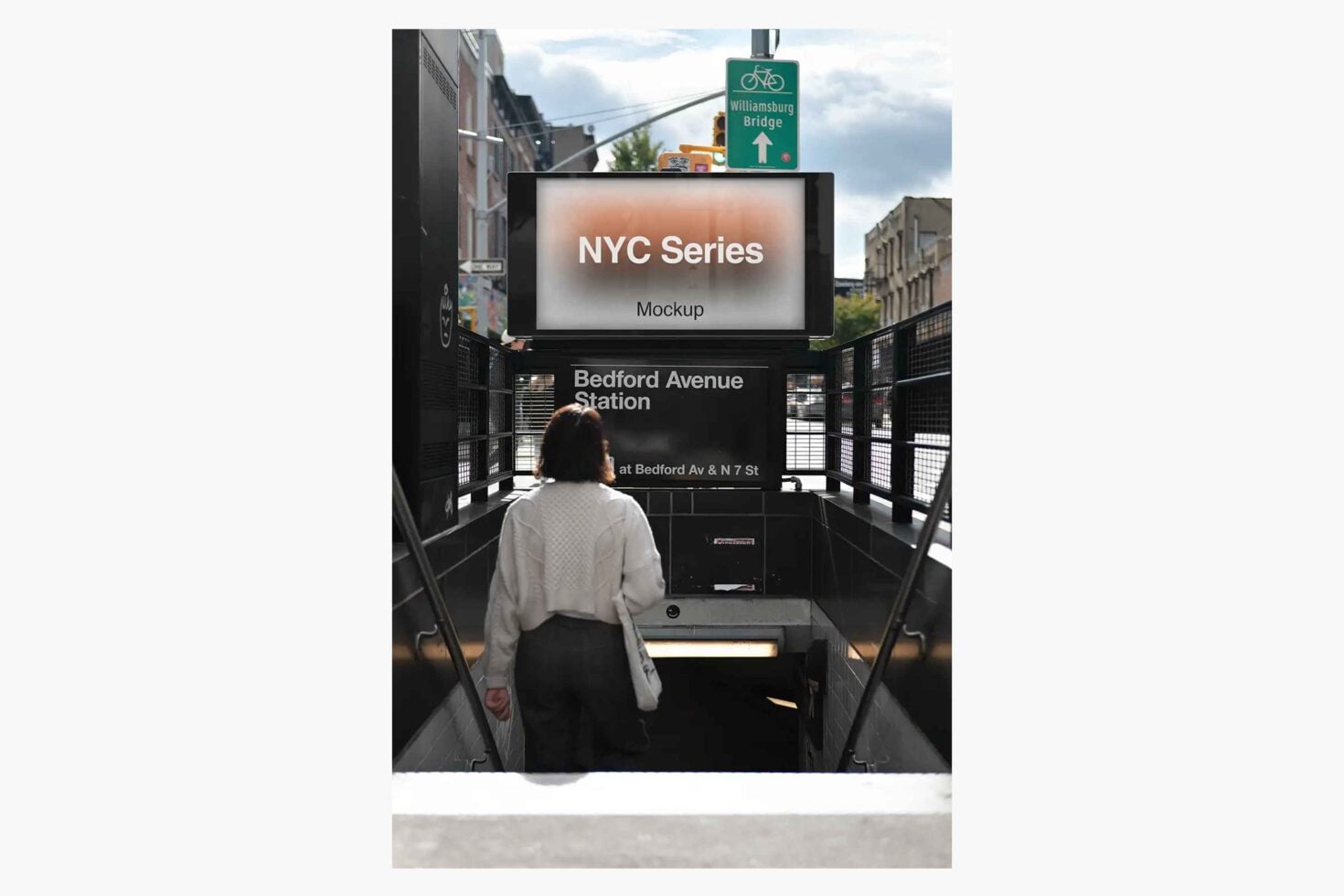 NYC subway station digital billboard mockup with editable screen display
