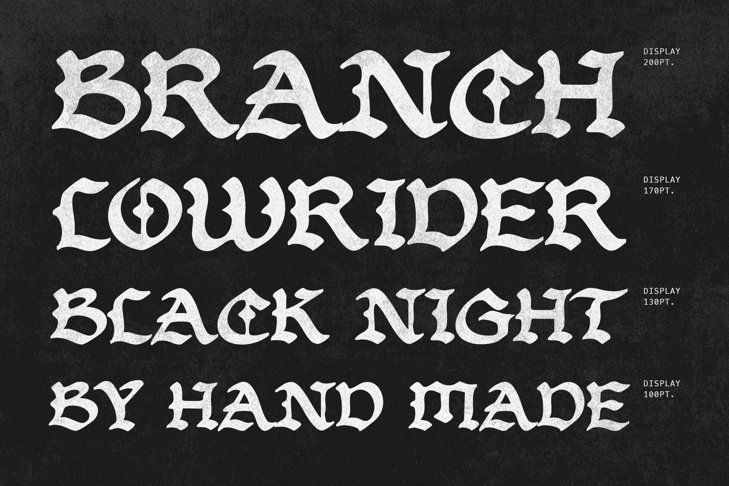 Branch Lowrider display font with textured distressed letters on dark background