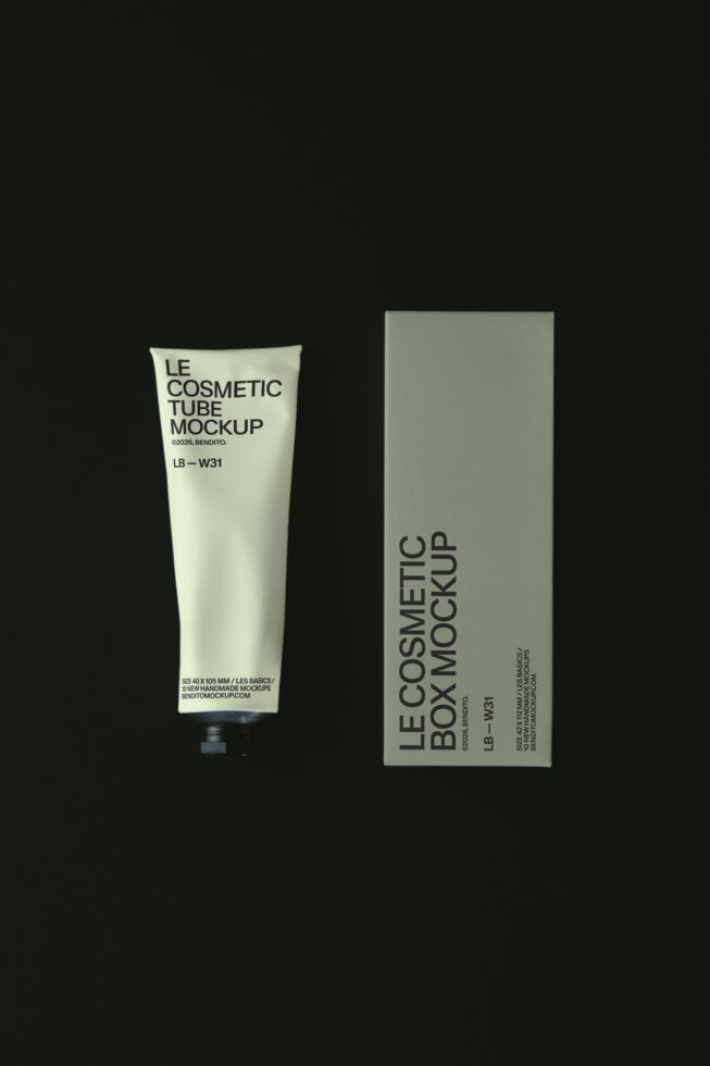 Cream tube with matching box mockup, minimalist sage green branding on dark background