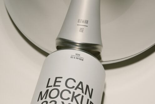 Cosmetic tube mockup shot from above showing label details on matte white container with metallic band