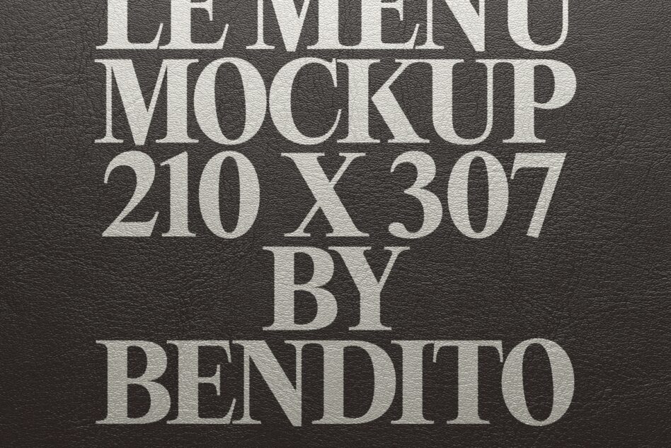 Serif text embossed on dark textured surface, 210x307 dimensions with bendito branding