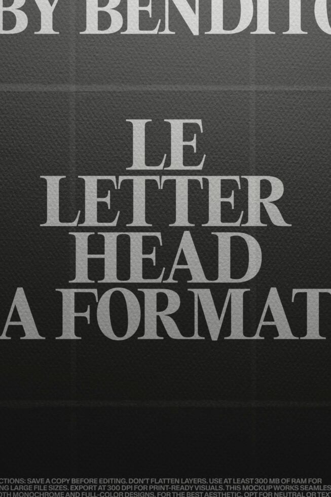 Serif letterhead mockup on dark textured paper with layered text overlay
