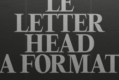 Letterhead format mockup showing serif typography on dark textured background