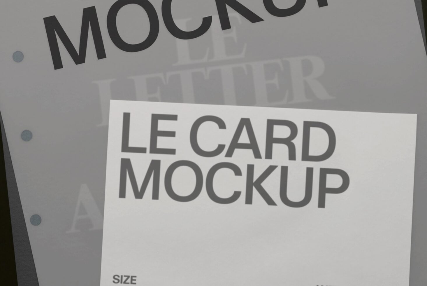 Le card mockup with layered paper texture on gray background