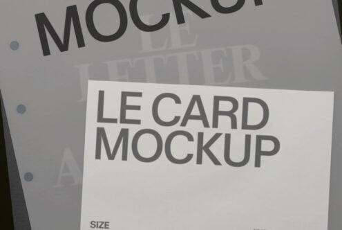 Le card mockup with layered paper texture on gray background