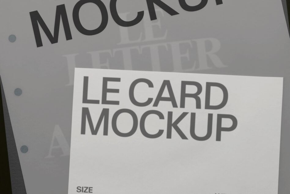 Le card mockup with layered paper texture on gray background