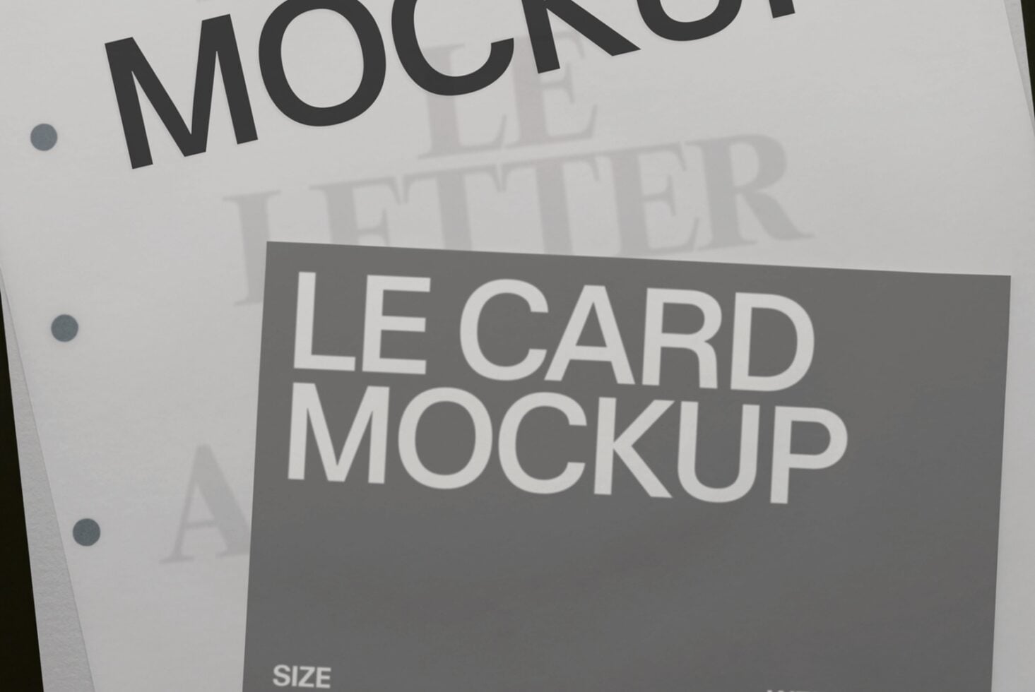 Le card mockup showing layered paper with binding holes, neutral tones