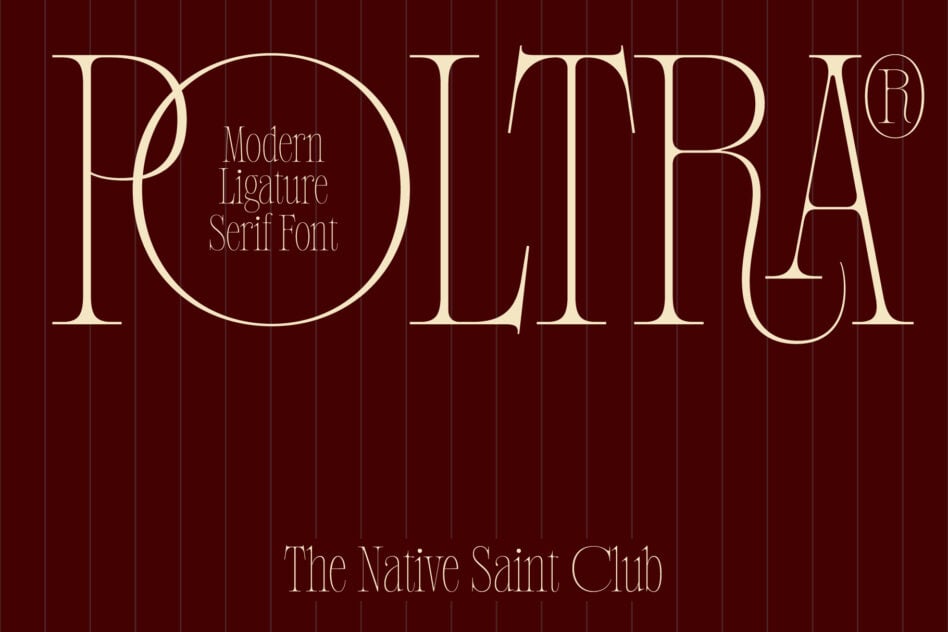 Polira elegant serif font display on deep burgundy with vertical pinstripes