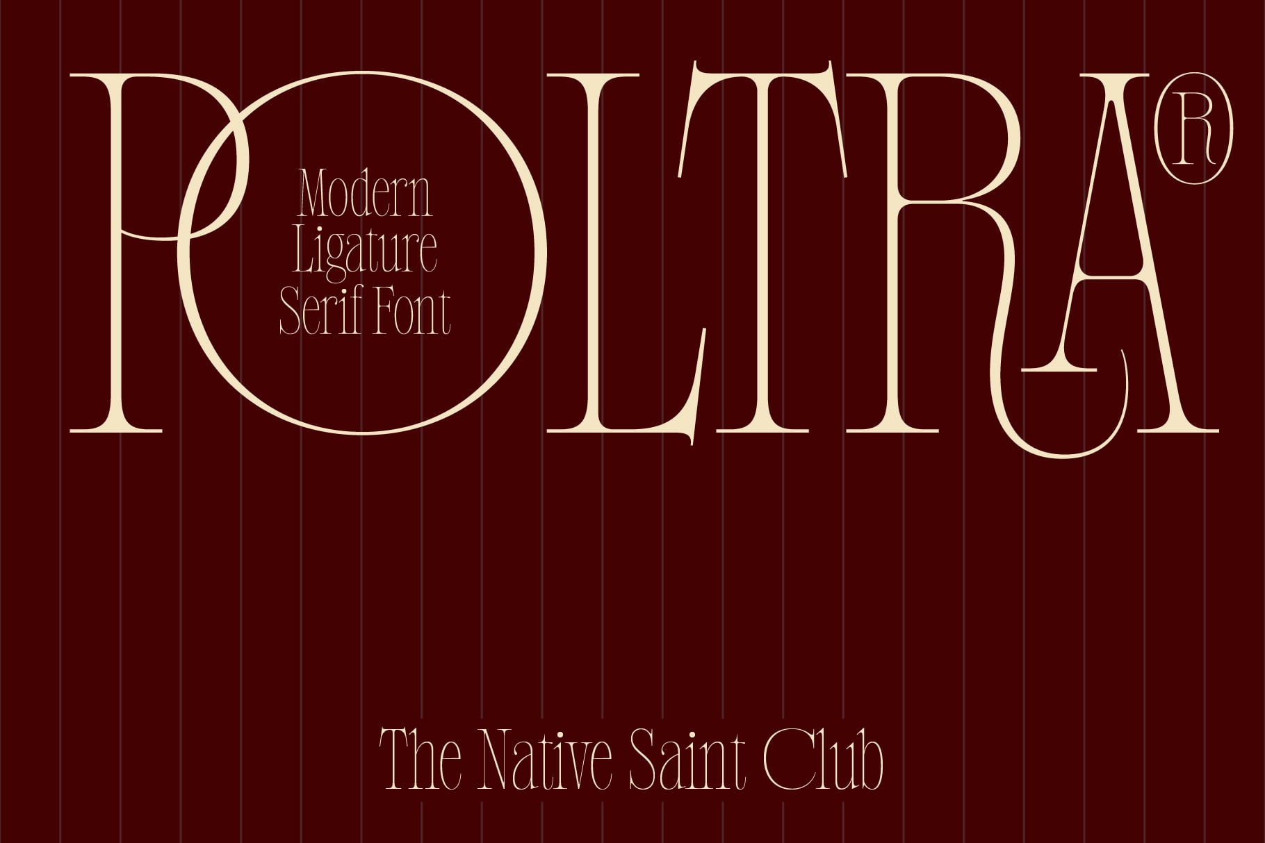 Polira elegant serif font display on deep burgundy with vertical pinstripes