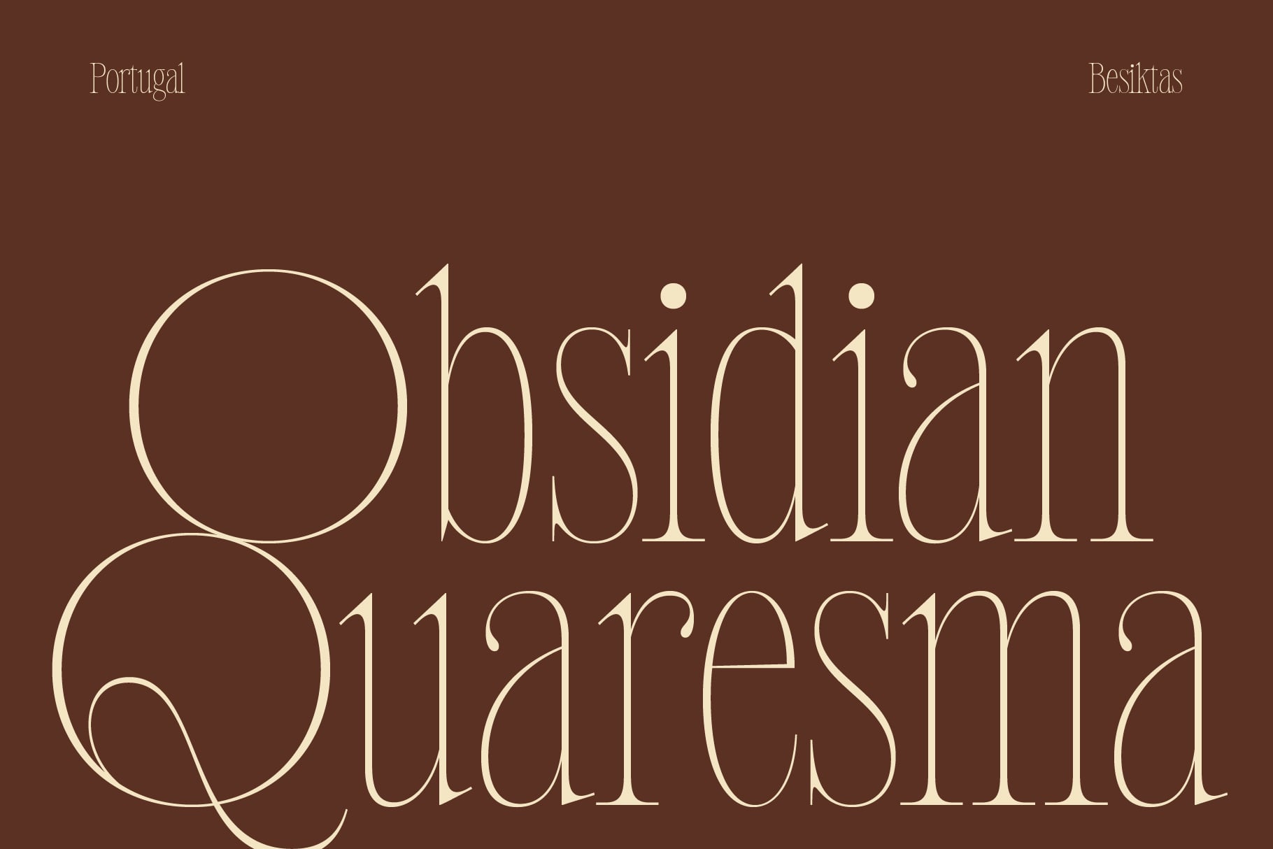 Obsidian Quaresma serif font with elegant thin strokes on rich brown background