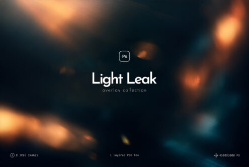 Light Leak overlay collection with warm golden bokeh on dark teal background