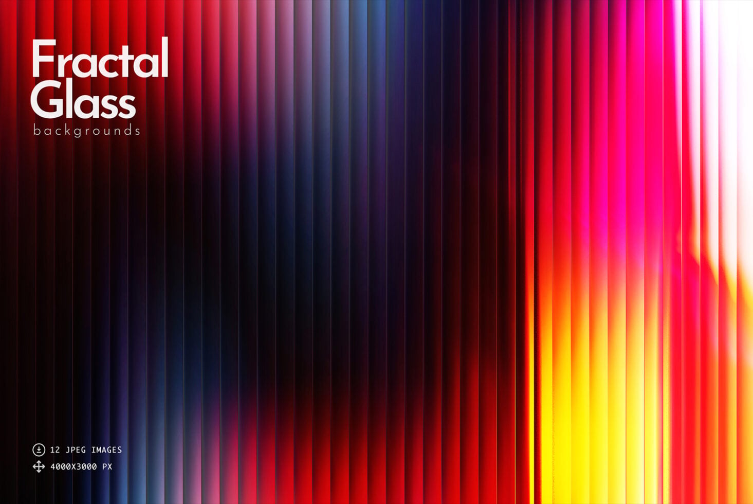 Vibrant fractured glass background pack with smooth color gradients flowing from red through blue to yellow