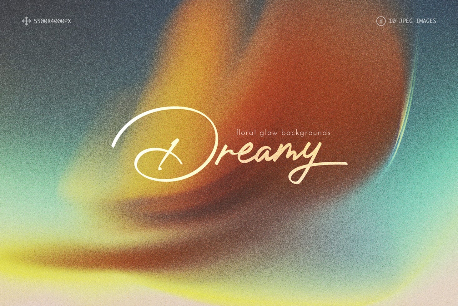 Soft gradient background flowing from warm gold to cool teal with blurred floral glow effect